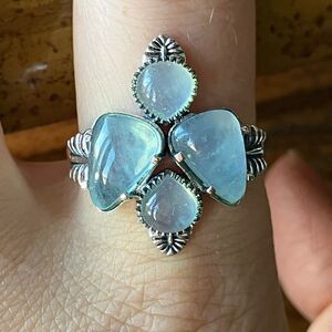 Genuine Aquamarine Sterling Silver Ring Size 10